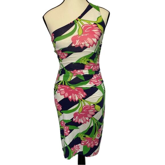 Lilly Pulitzer Dresses & Skirts - Lilly Pulitzer Women's Madison Dress Small Floral‎ Striped One Shoulder Ruched